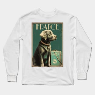 France Dog Vintage Travel Art Poster Long Sleeve T-Shirt